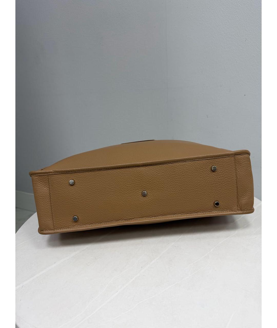 SANTONI Бежевая кожаная сумка с короткими ручками, фото 6