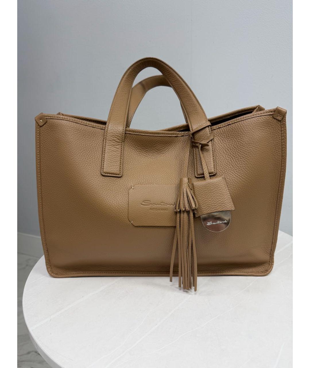 SANTONI Бежевая кожаная сумка с короткими ручками, фото 7