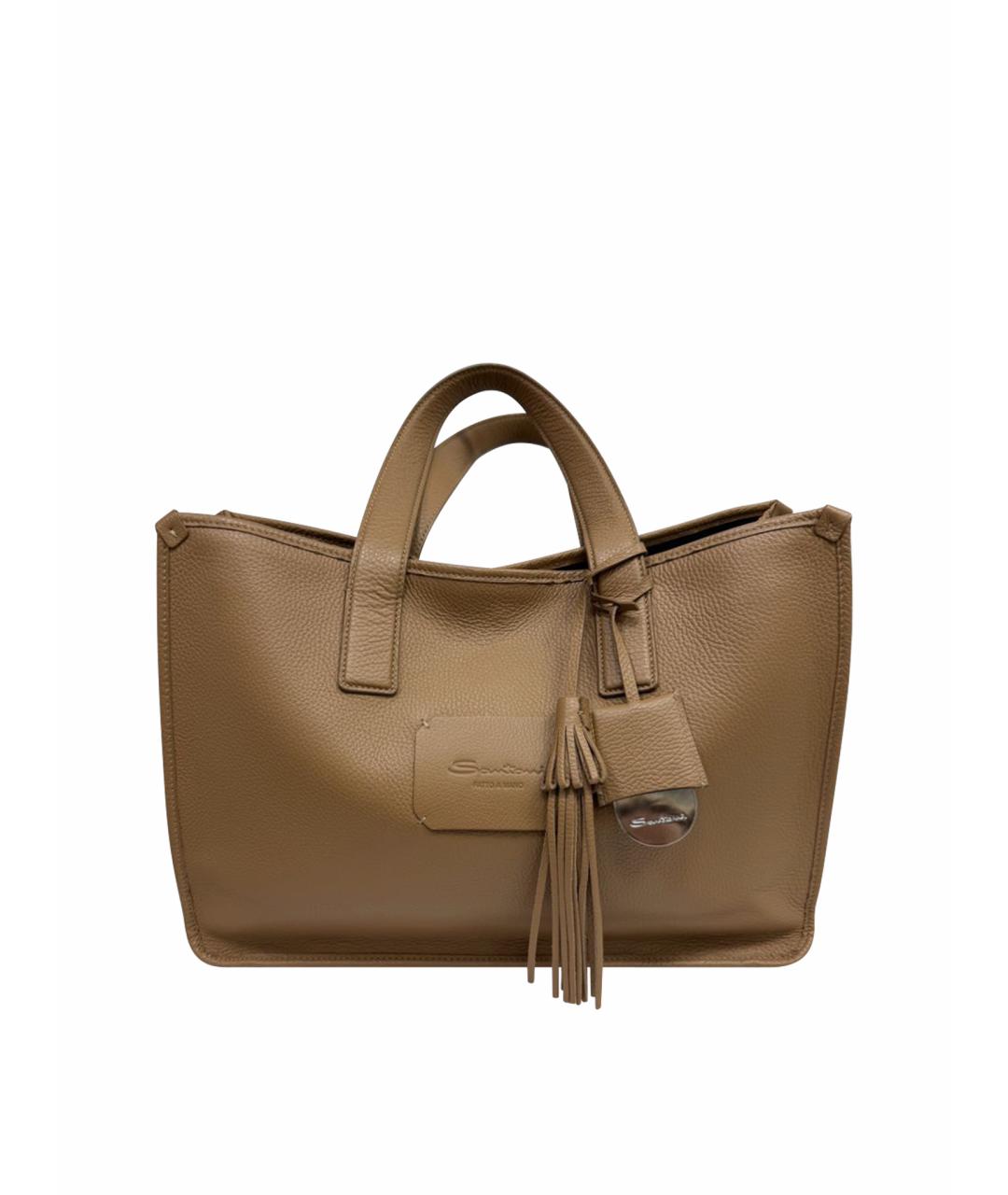 SANTONI Бежевая кожаная сумка с короткими ручками, фото 1
