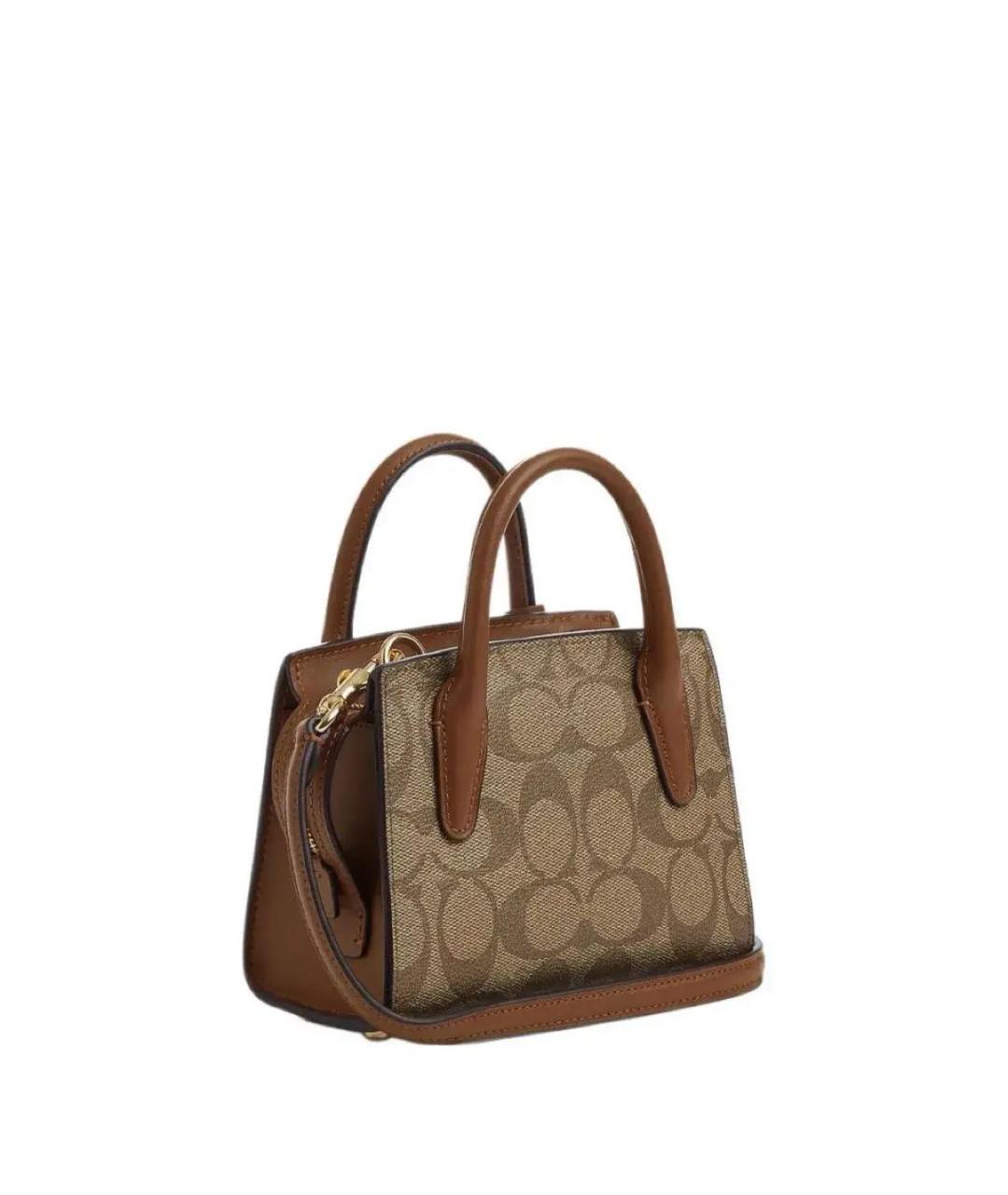 COACH Коричневая кожаная сумка с короткими ручками, фото 2