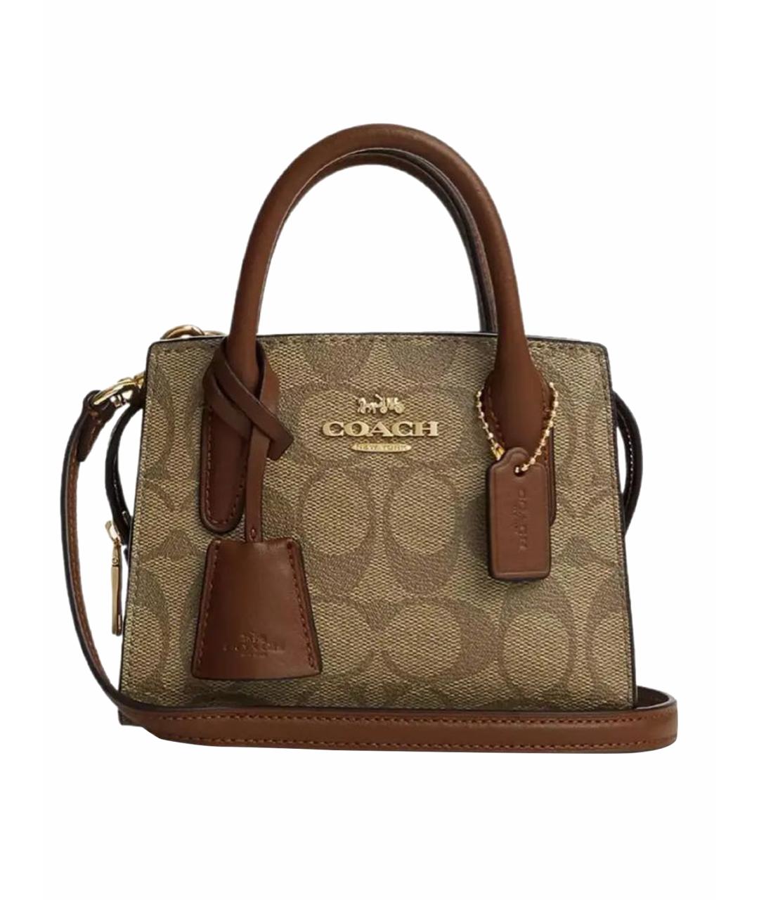 COACH Коричневая кожаная сумка с короткими ручками, фото 1