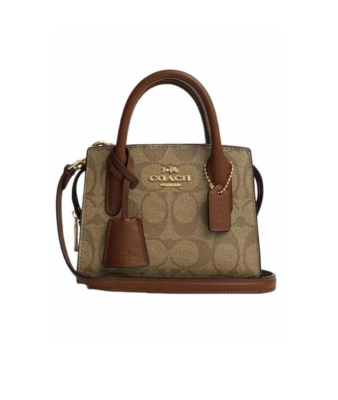 COACH Коричневая кожаная сумка с короткими ручками, фото 7