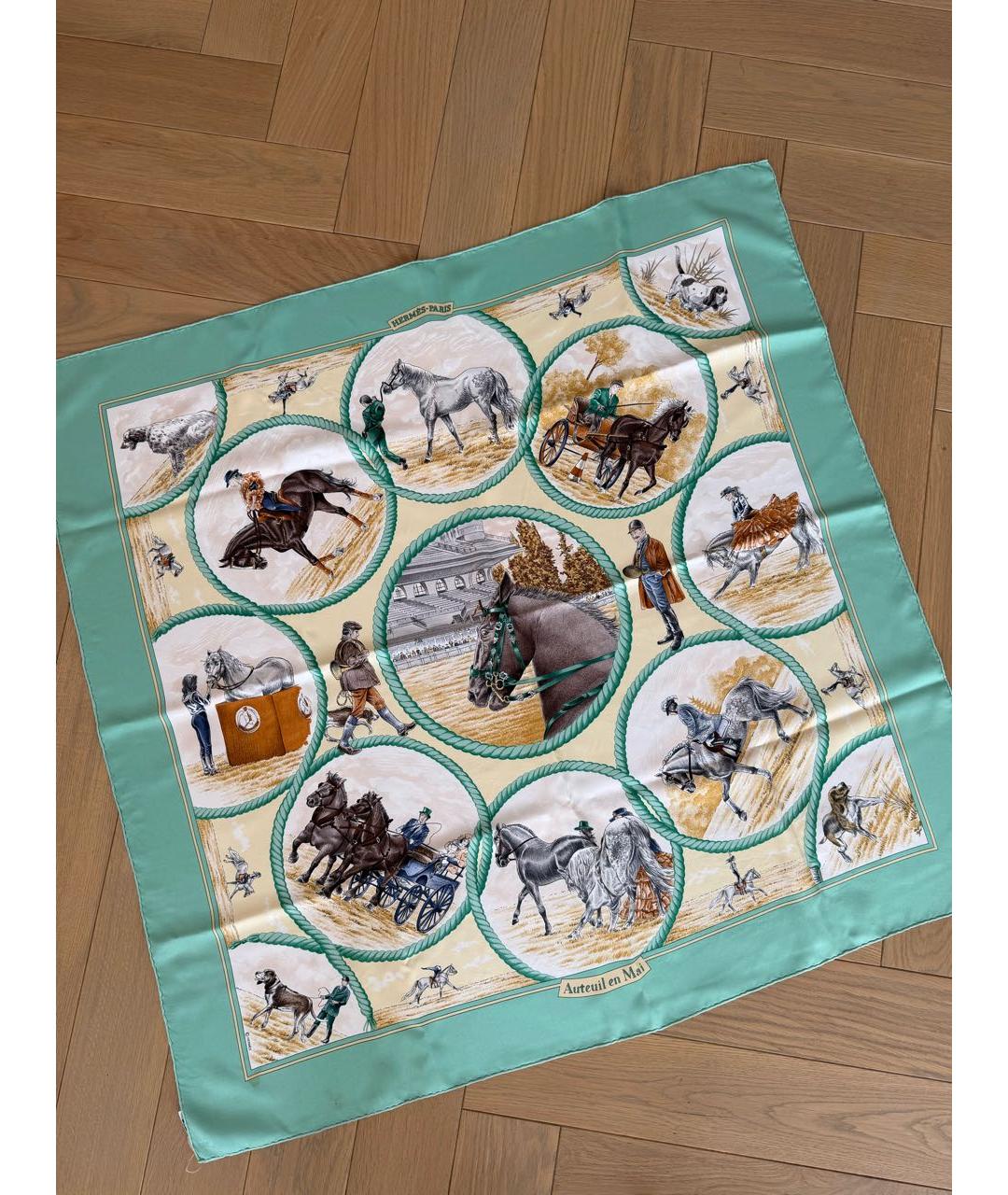 HERMES Бирюзовый шелковый платок, фото 3