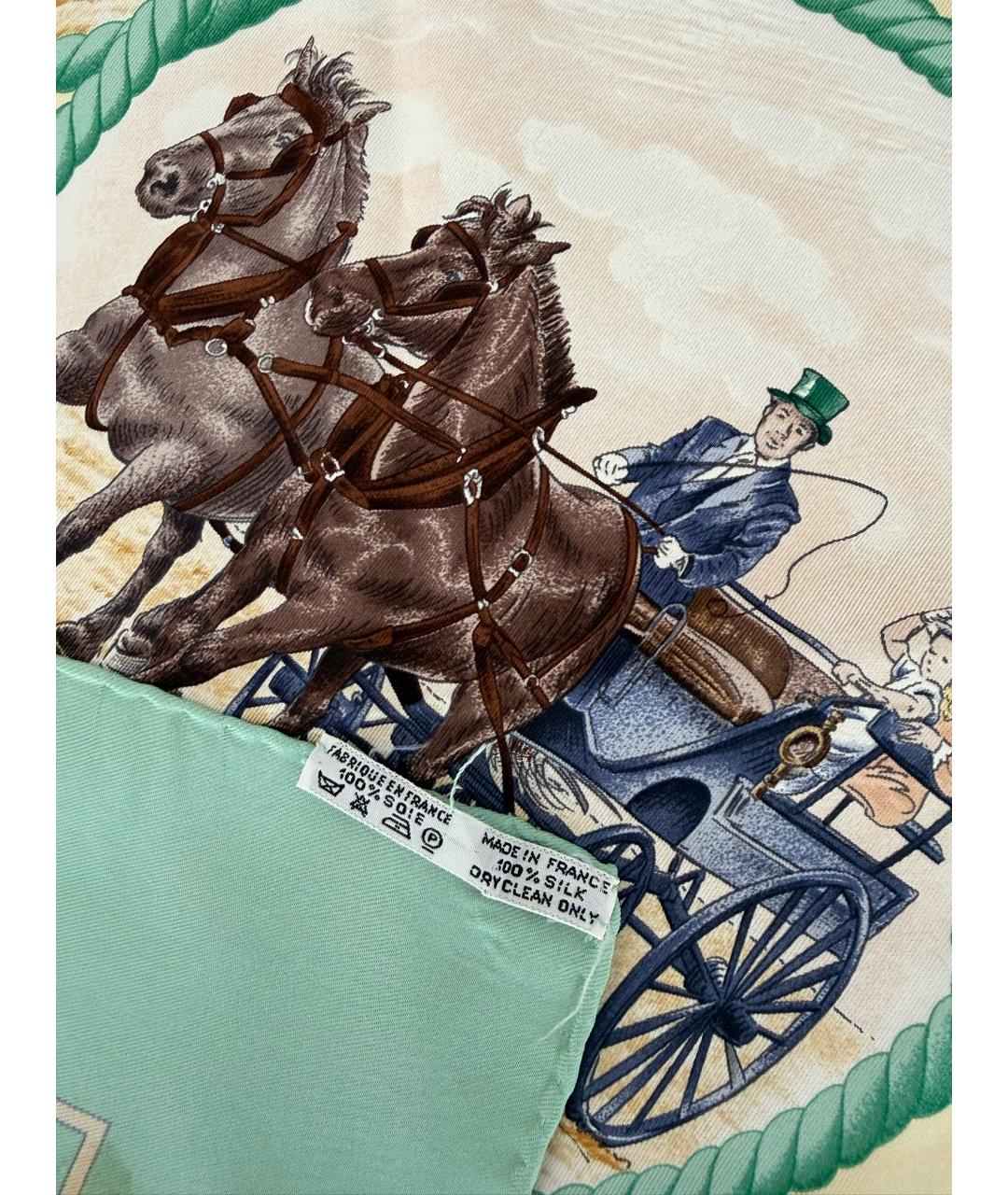 HERMES Бирюзовый шелковый платок, фото 2