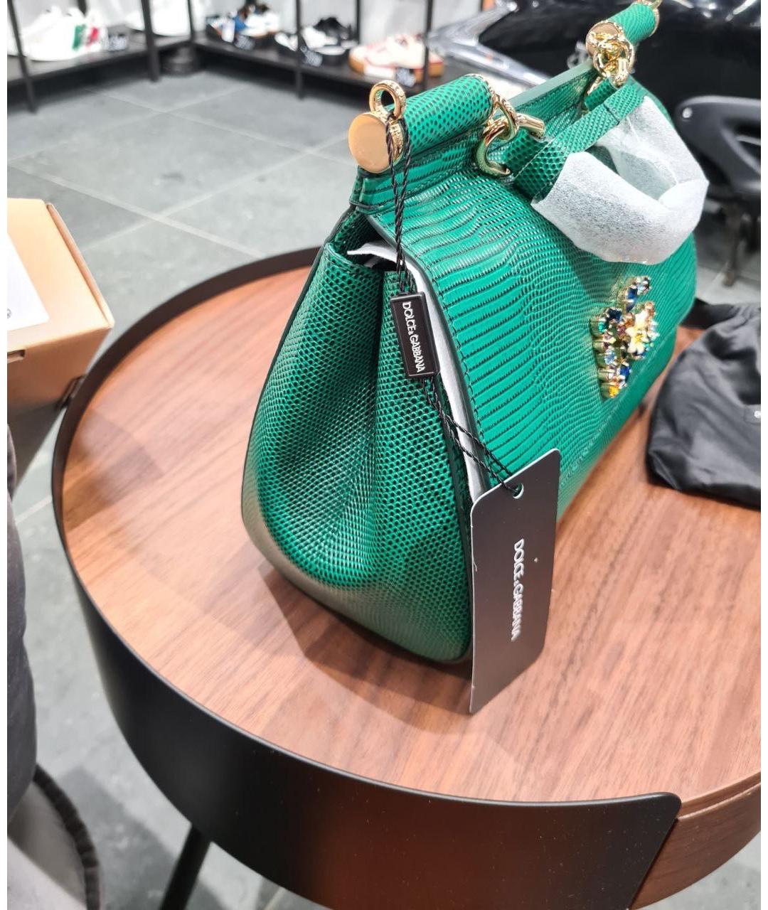 DOLCE&GABBANA Зеленая кожаная сумка с короткими ручками, фото 3