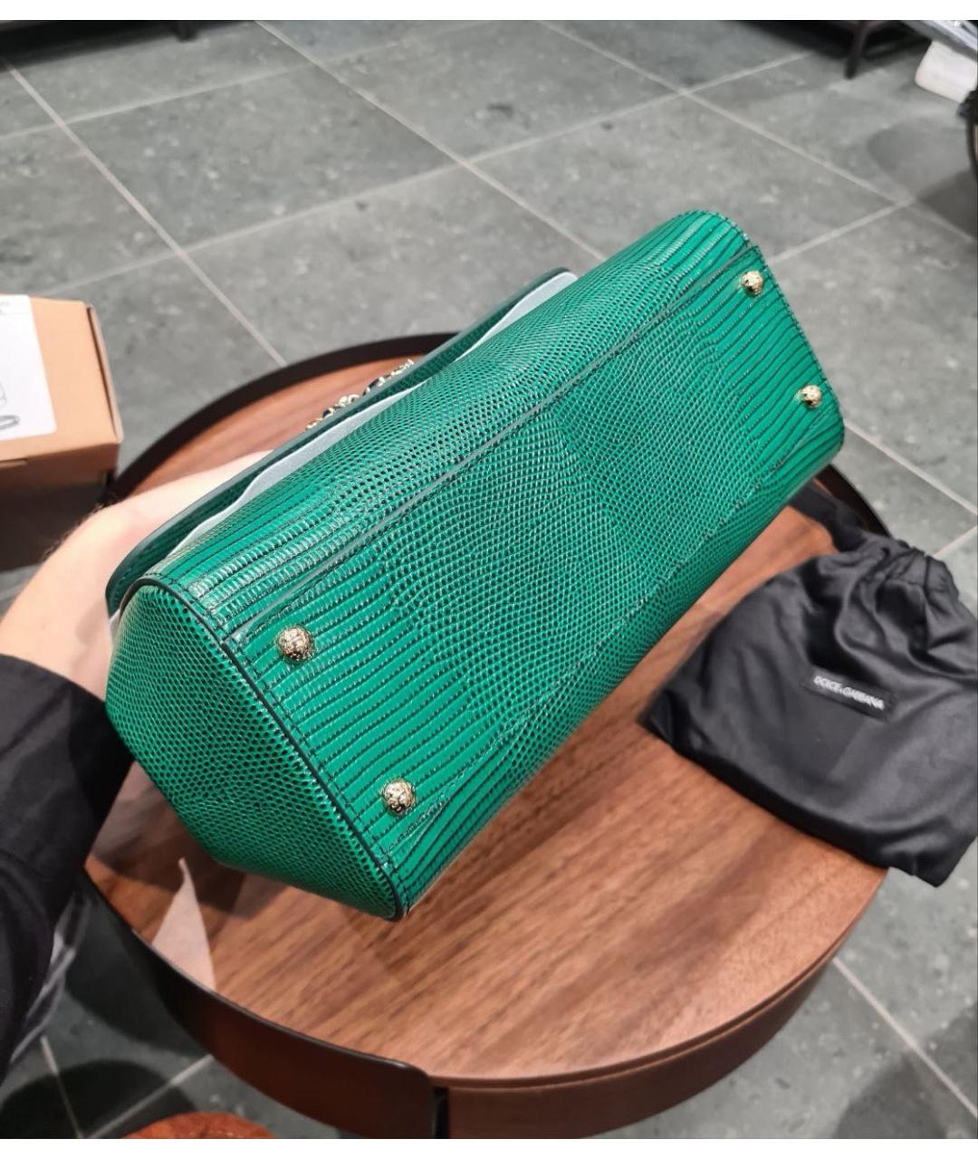 DOLCE&GABBANA Зеленая кожаная сумка с короткими ручками, фото 7