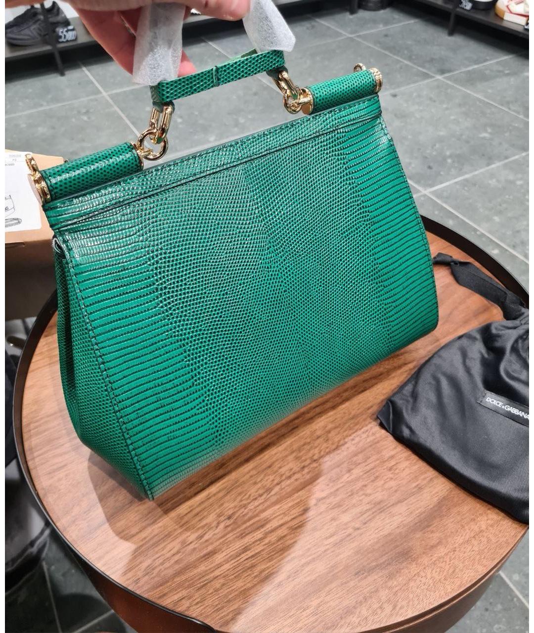 DOLCE&GABBANA Зеленая кожаная сумка с короткими ручками, фото 6
