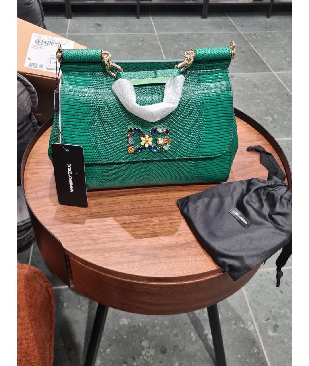 DOLCE&GABBANA Зеленая кожаная сумка с короткими ручками, фото 2