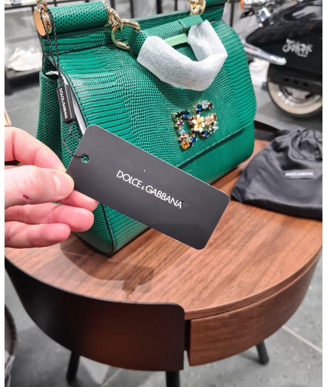 DOLCE&GABBANA Зеленая кожаная сумка с короткими ручками, фото 4