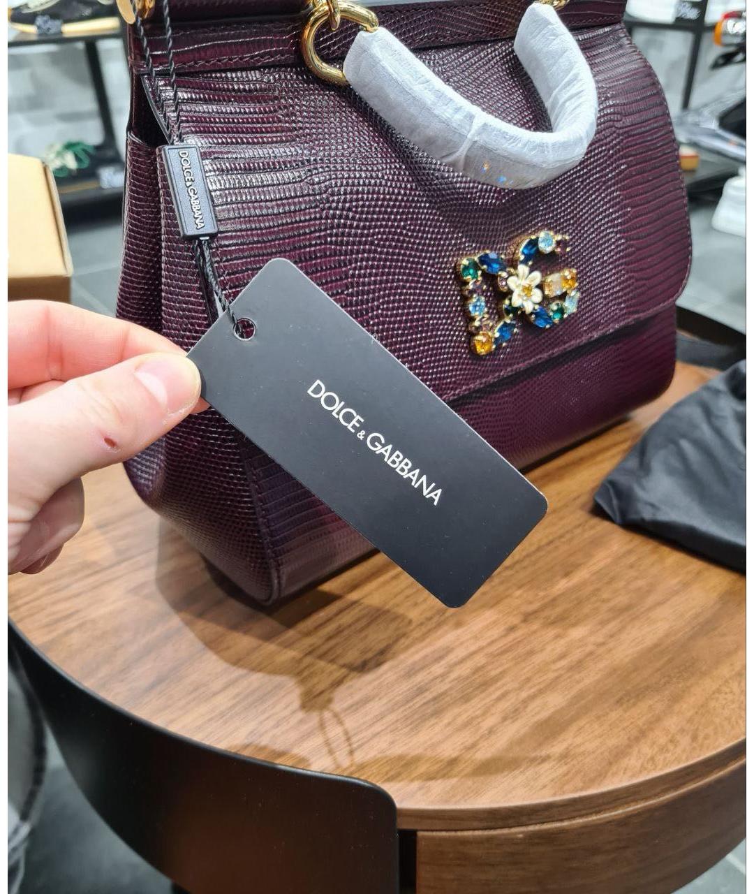 DOLCE&GABBANA Бордовая кожаная сумка с короткими ручками, фото 4