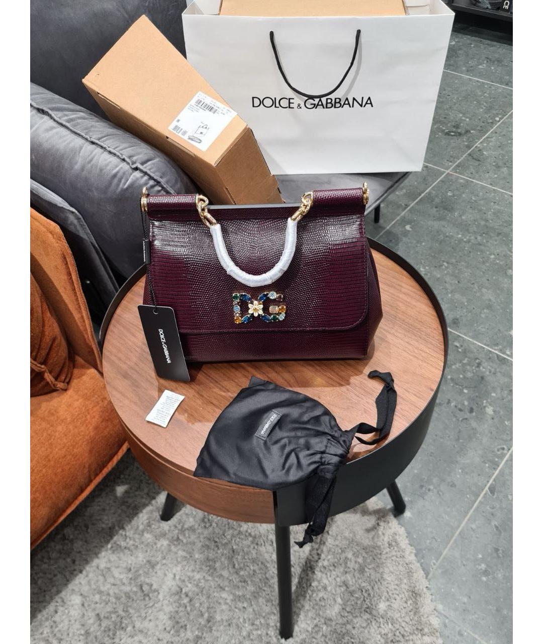 DOLCE&GABBANA Бордовая кожаная сумка с короткими ручками, фото 2