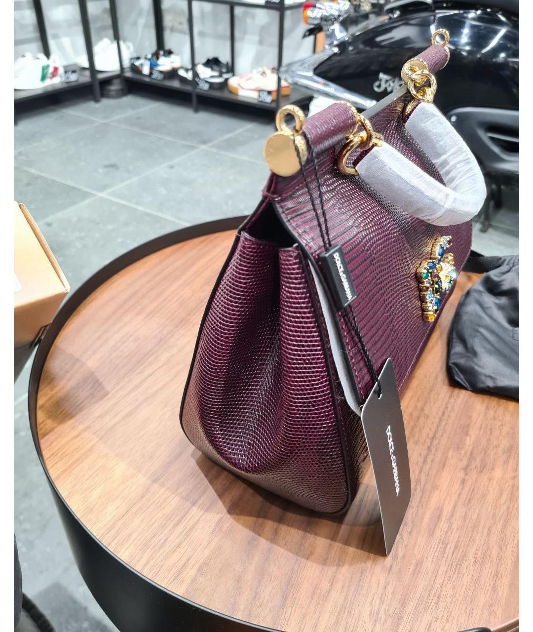 DOLCE&GABBANA Бордовая кожаная сумка с короткими ручками, фото 6