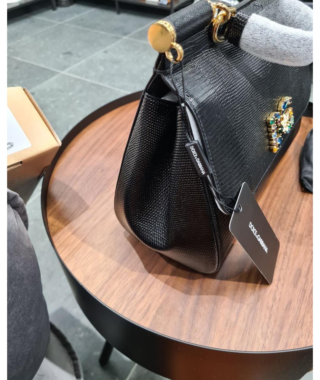 DOLCE&GABBANA Черная кожаная сумка с короткими ручками, фото 6