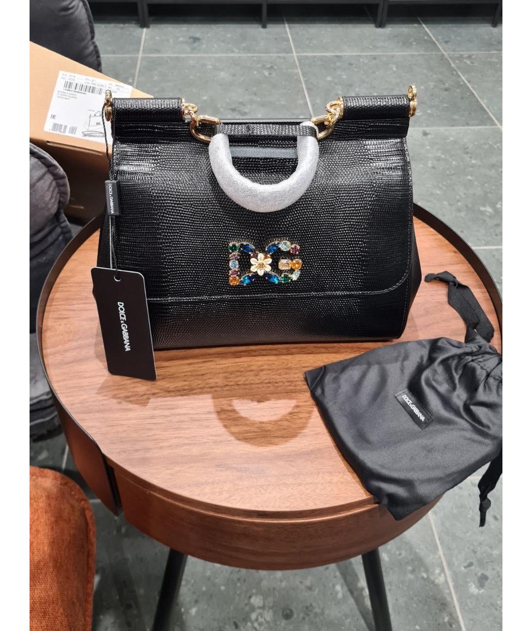 DOLCE&GABBANA Черная кожаная сумка с короткими ручками, фото 2