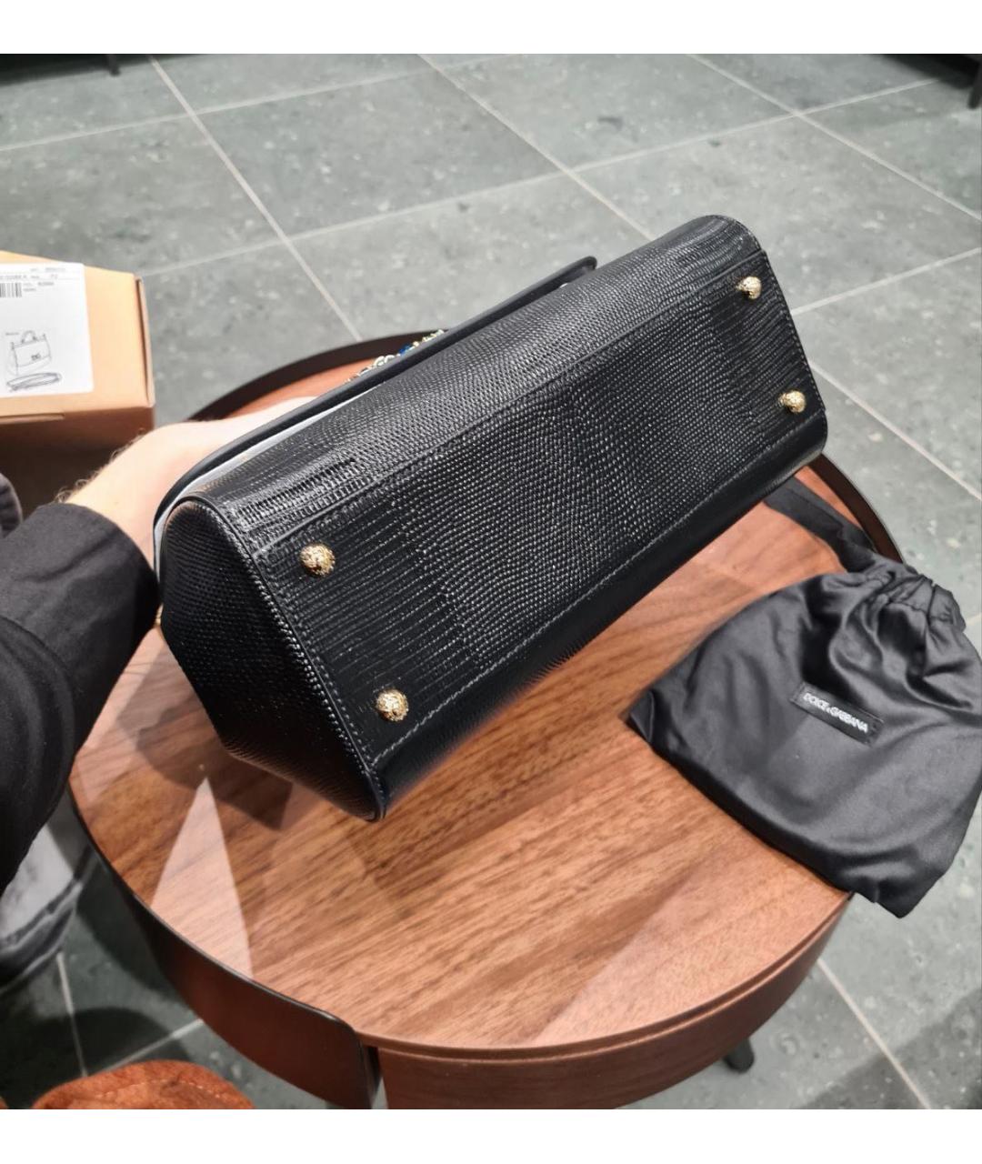 DOLCE&GABBANA Черная кожаная сумка с короткими ручками, фото 5