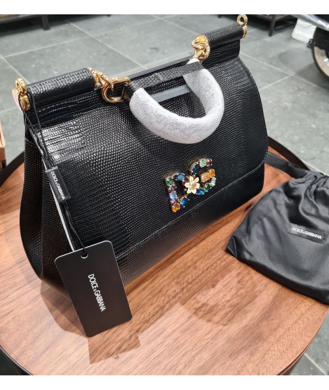 DOLCE&GABBANA Черная кожаная сумка с короткими ручками, фото 3