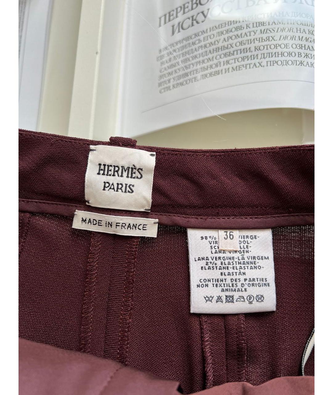 HERMES Бордовые брюки узкие, фото 3