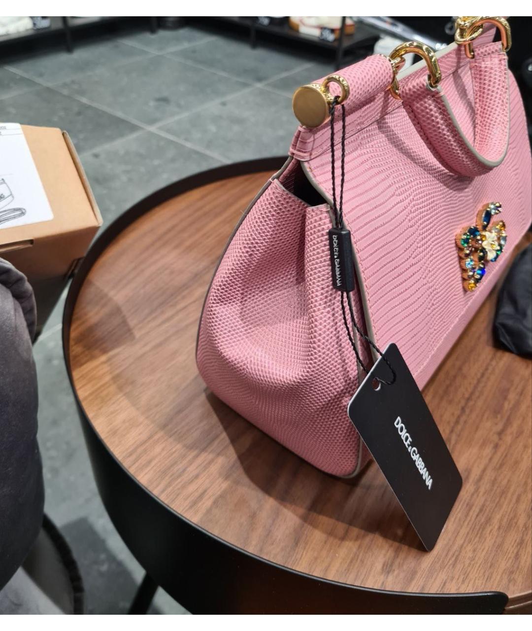 DOLCE&GABBANA Коралловая кожаная сумка с короткими ручками, фото 5