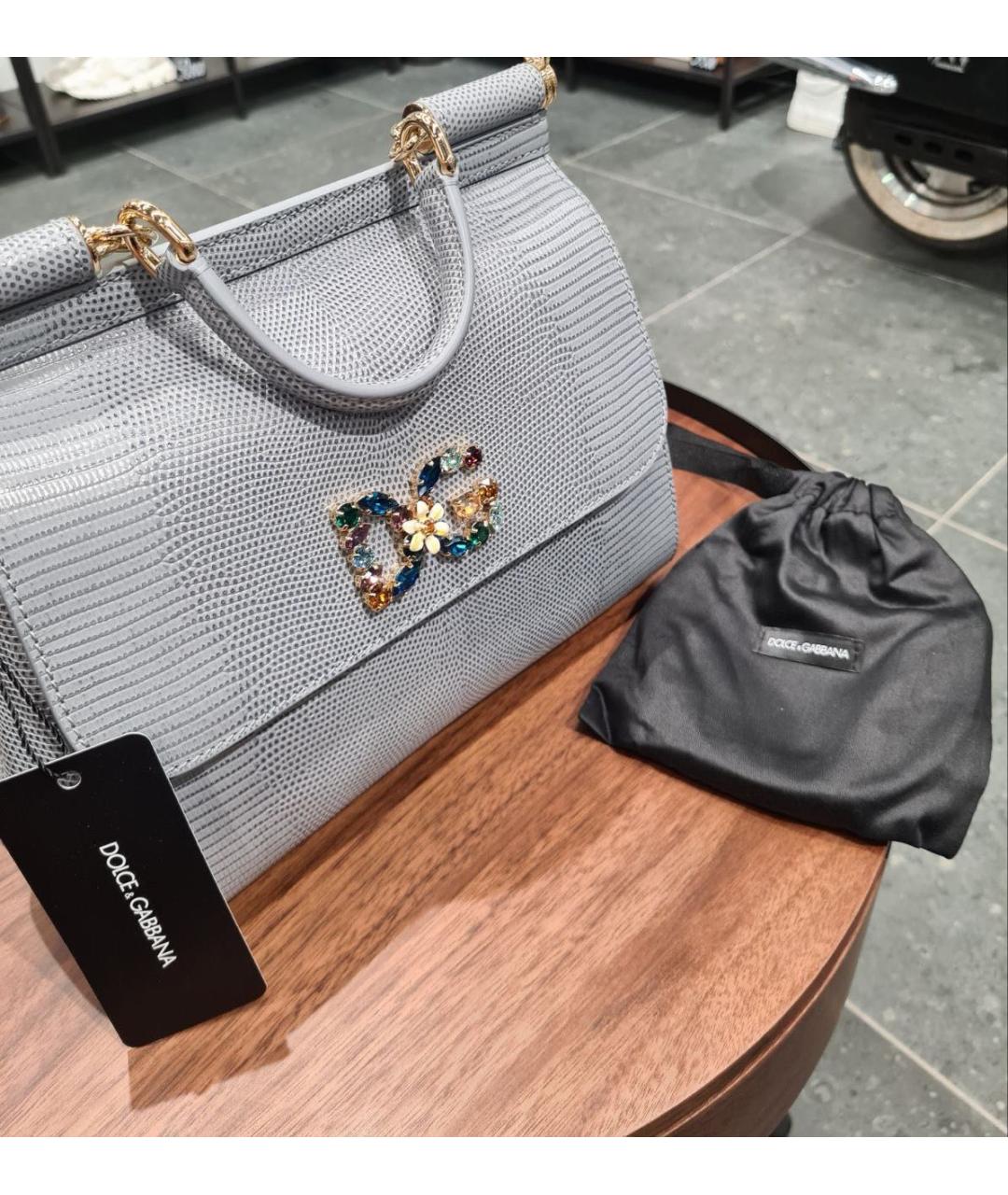 DOLCE&GABBANA Серая кожаная сумка с короткими ручками, фото 3