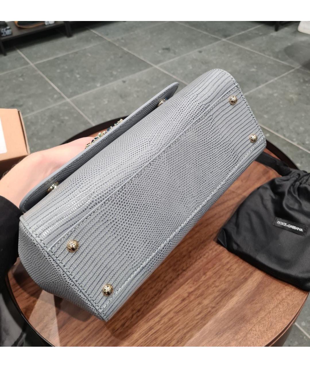 DOLCE&GABBANA Серая кожаная сумка с короткими ручками, фото 7