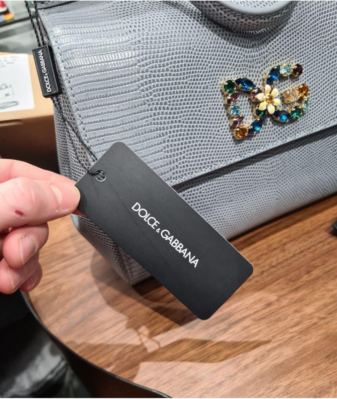 DOLCE&GABBANA Серая кожаная сумка с короткими ручками, фото 5