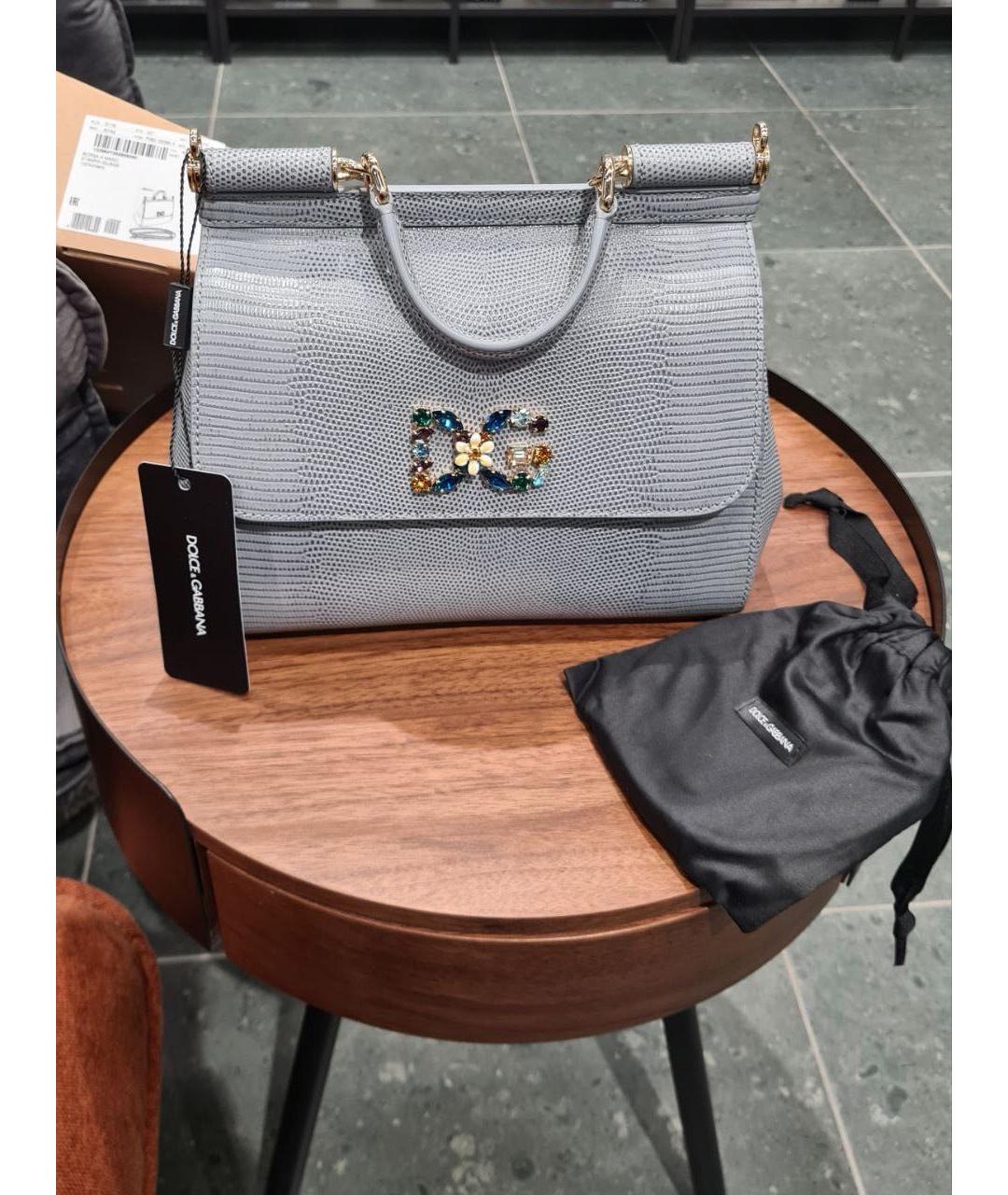 DOLCE&GABBANA Серая кожаная сумка с короткими ручками, фото 2