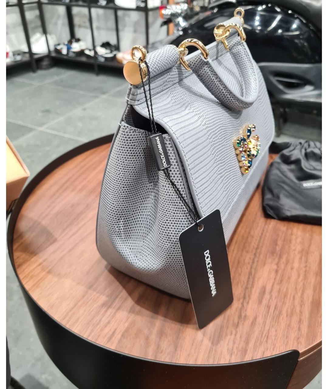 DOLCE&GABBANA Серая кожаная сумка с короткими ручками, фото 4