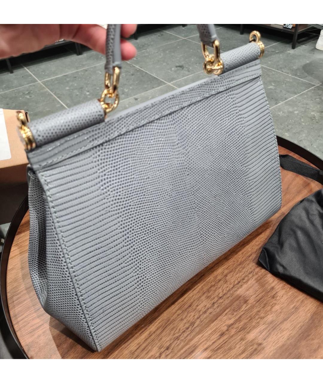 DOLCE&GABBANA Серая кожаная сумка с короткими ручками, фото 6