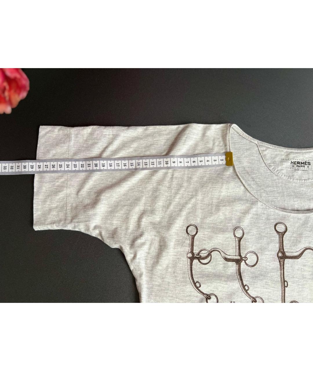 HERMES Серая хлопковая футболка, фото 8
