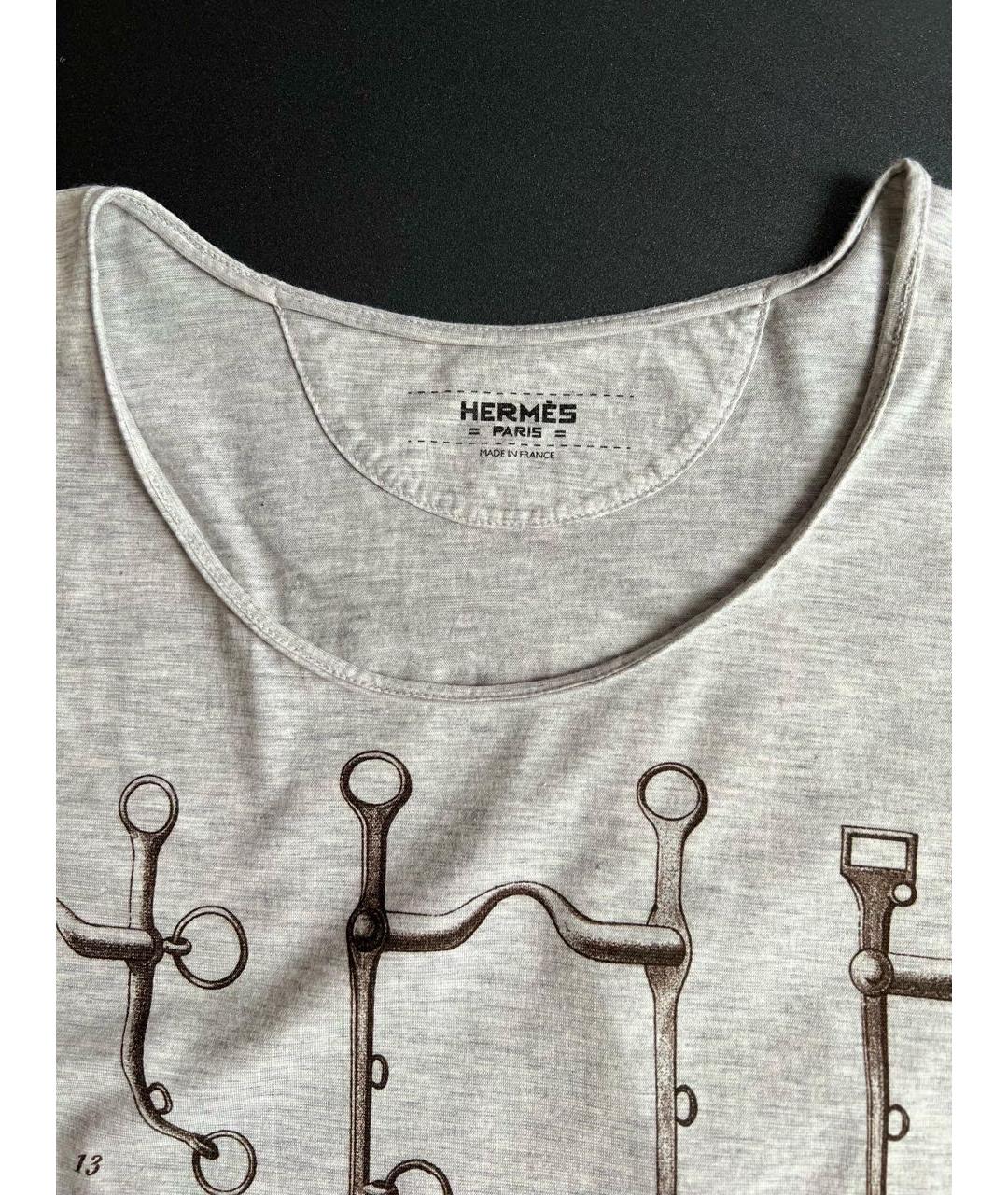 HERMES Серая хлопковая футболка, фото 3