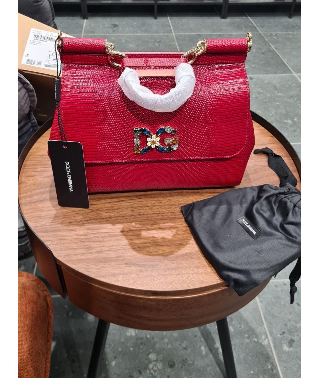 DOLCE&GABBANA Красная кожаная сумка с короткими ручками, фото 2