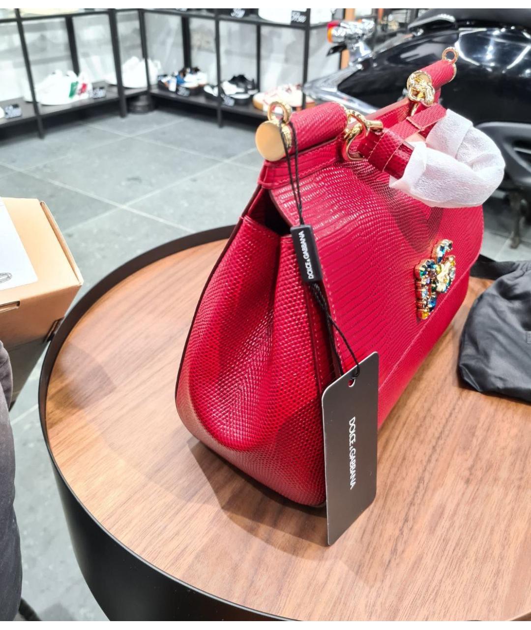 DOLCE&GABBANA Красная кожаная сумка с короткими ручками, фото 4