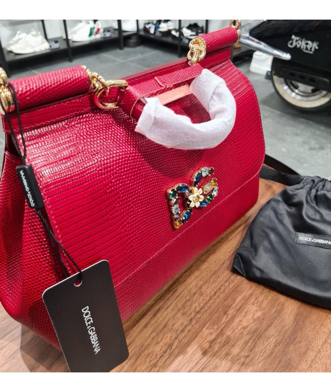 DOLCE&GABBANA Красная кожаная сумка с короткими ручками, фото 3