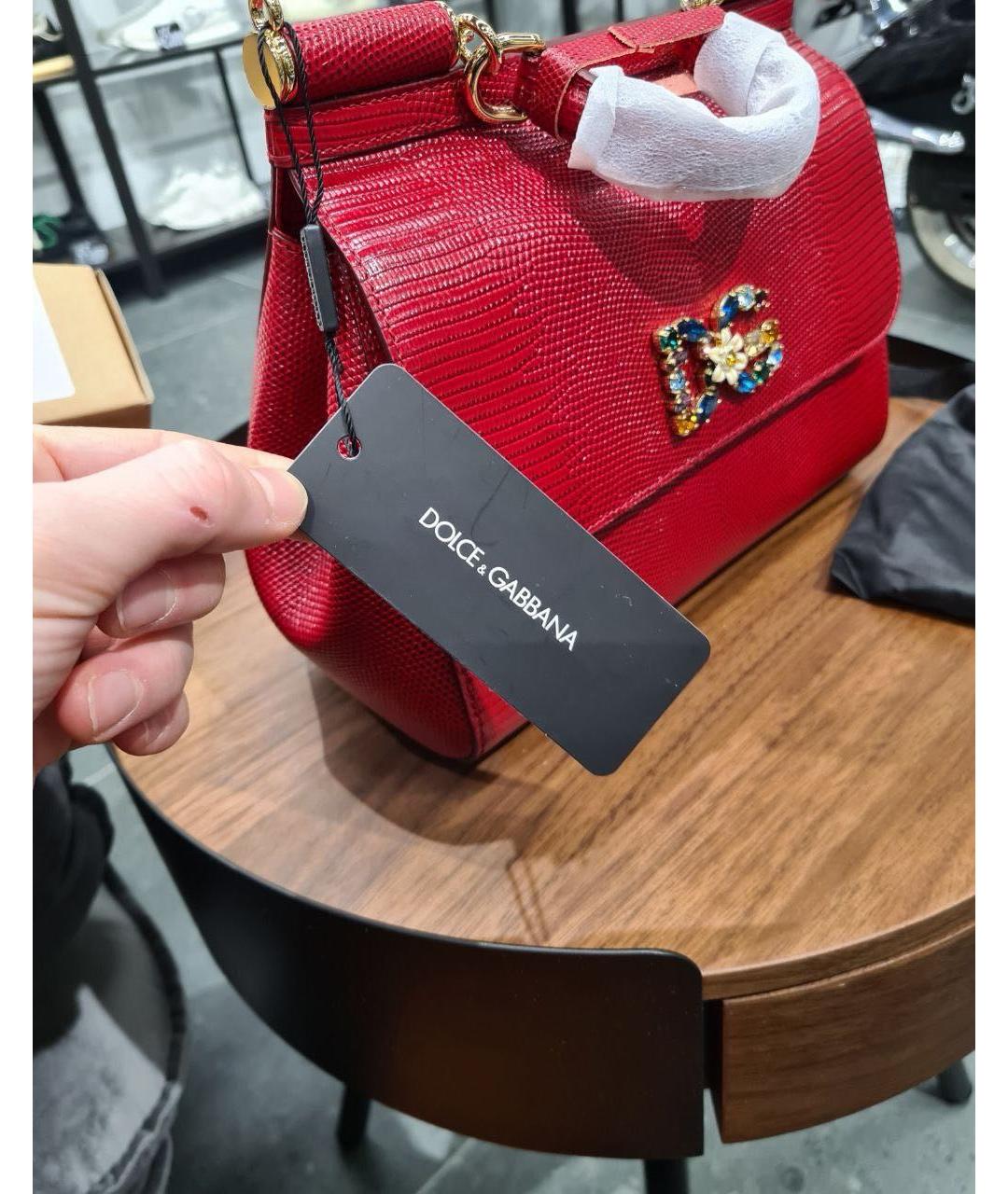 DOLCE&GABBANA Красная кожаная сумка с короткими ручками, фото 5