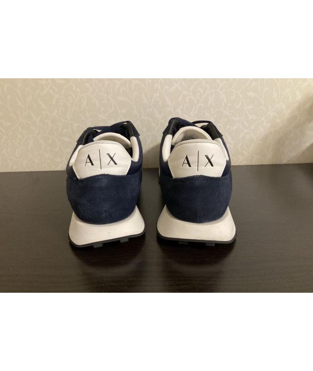 ARMANI EXCHANGE Темно-синие кожаные низкие кроссовки / кеды, фото 4