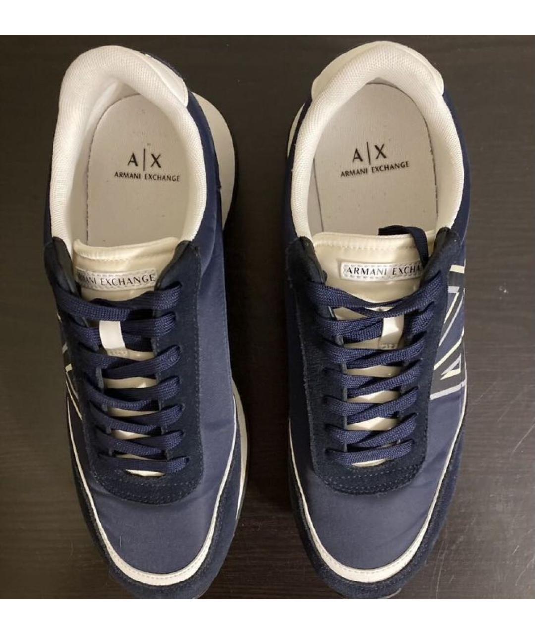 ARMANI EXCHANGE Темно-синие кожаные низкие кроссовки / кеды, фото 3