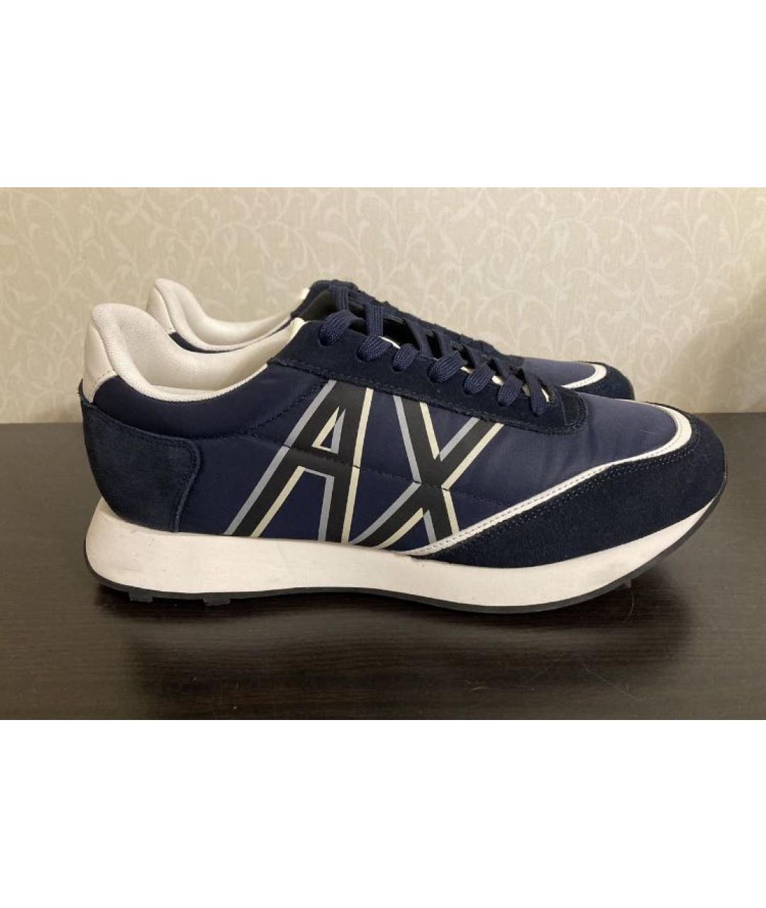 ARMANI EXCHANGE Темно-синие кожаные низкие кроссовки / кеды, фото 7