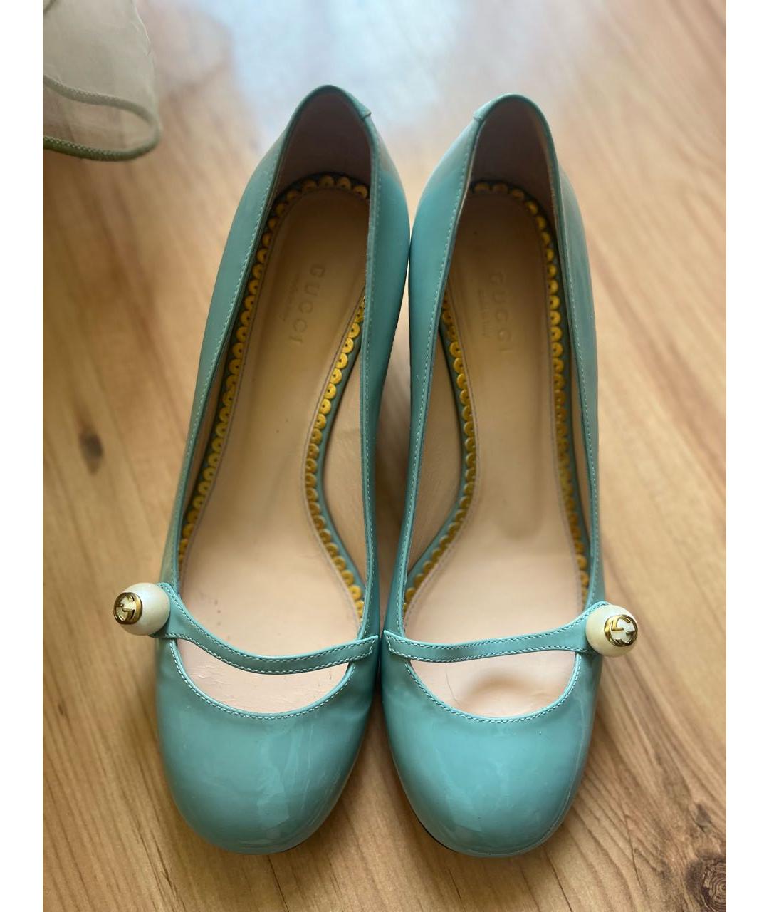 GUCCI Голубые туфли из лакированной кожи, фото 2