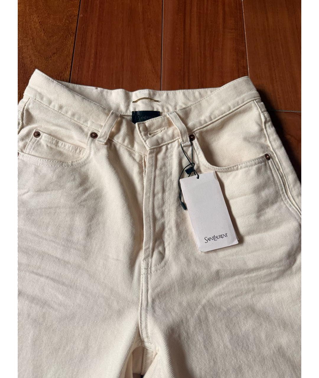 SAINT LAURENT Бежевые хлопковые прямые джинсы, фото 4