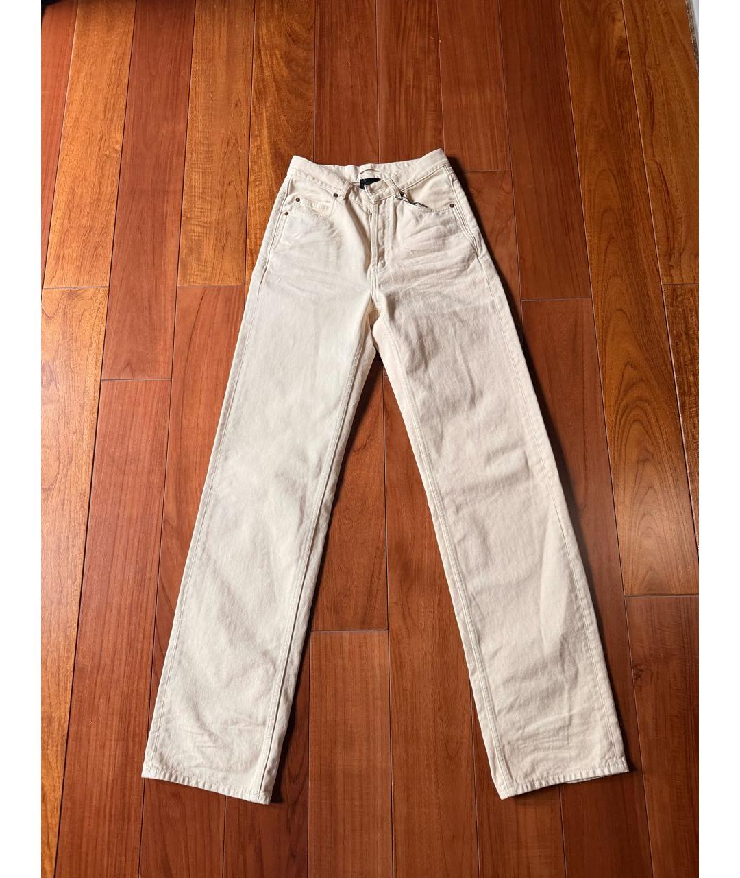 SAINT LAURENT Бежевые хлопковые прямые джинсы, фото 5