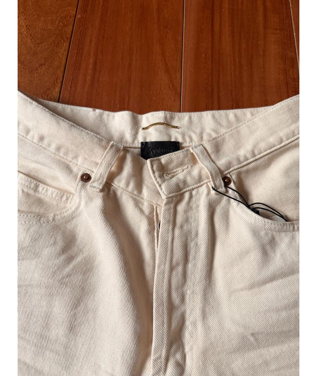 SAINT LAURENT Бежевые хлопковые прямые джинсы, фото 3