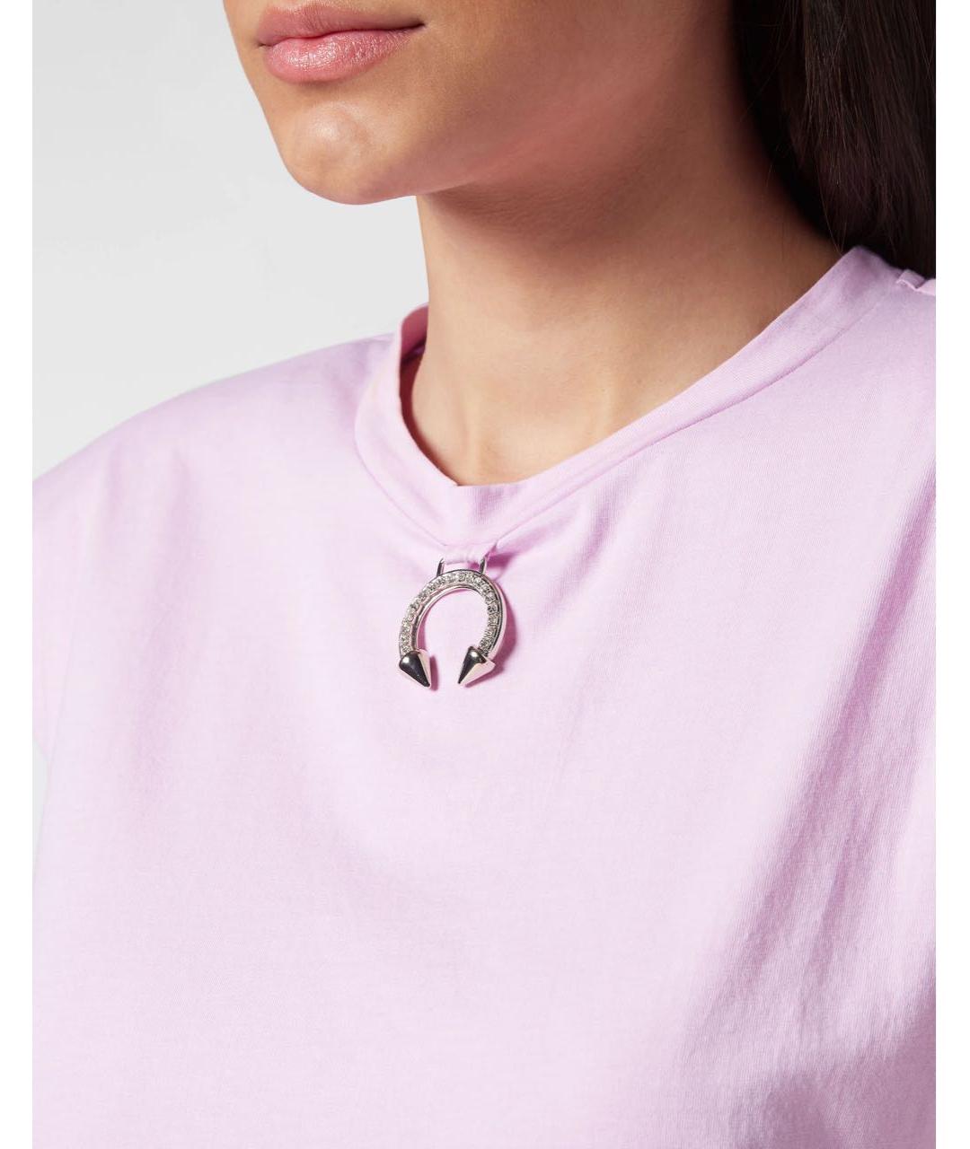 PHILIPP PLEIN Розовая хлопковая футболка, фото 4