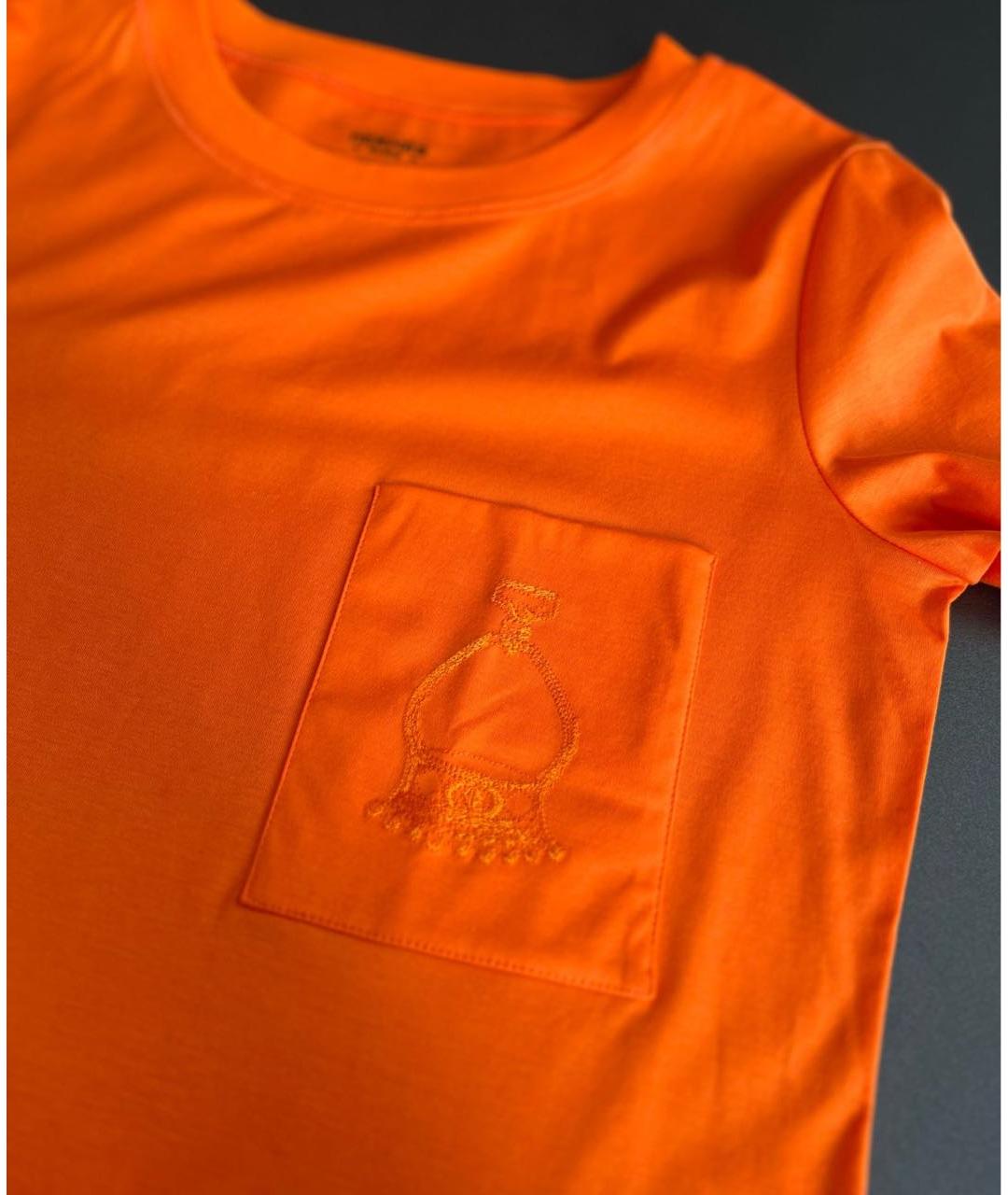 HERMES Оранжевая хлопковая футболка, фото 4