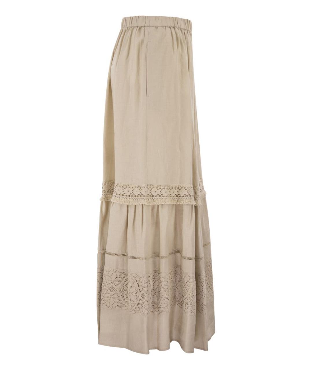 WEEKEND MAX MARA Бежевая льняная юбка макси, фото 3