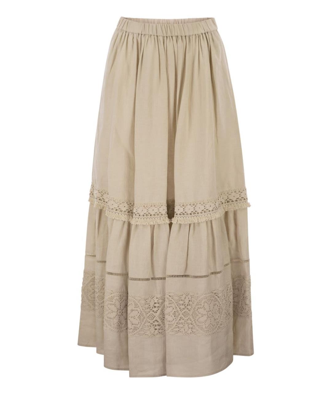 WEEKEND MAX MARA Бежевая льняная юбка макси, фото 1