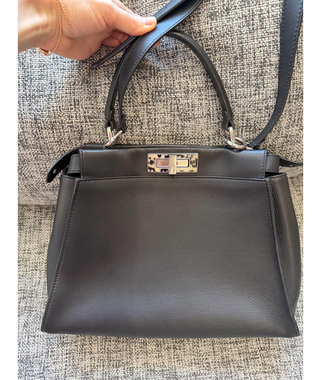 FENDI Черная кожаная сумка с короткими ручками, фото 9