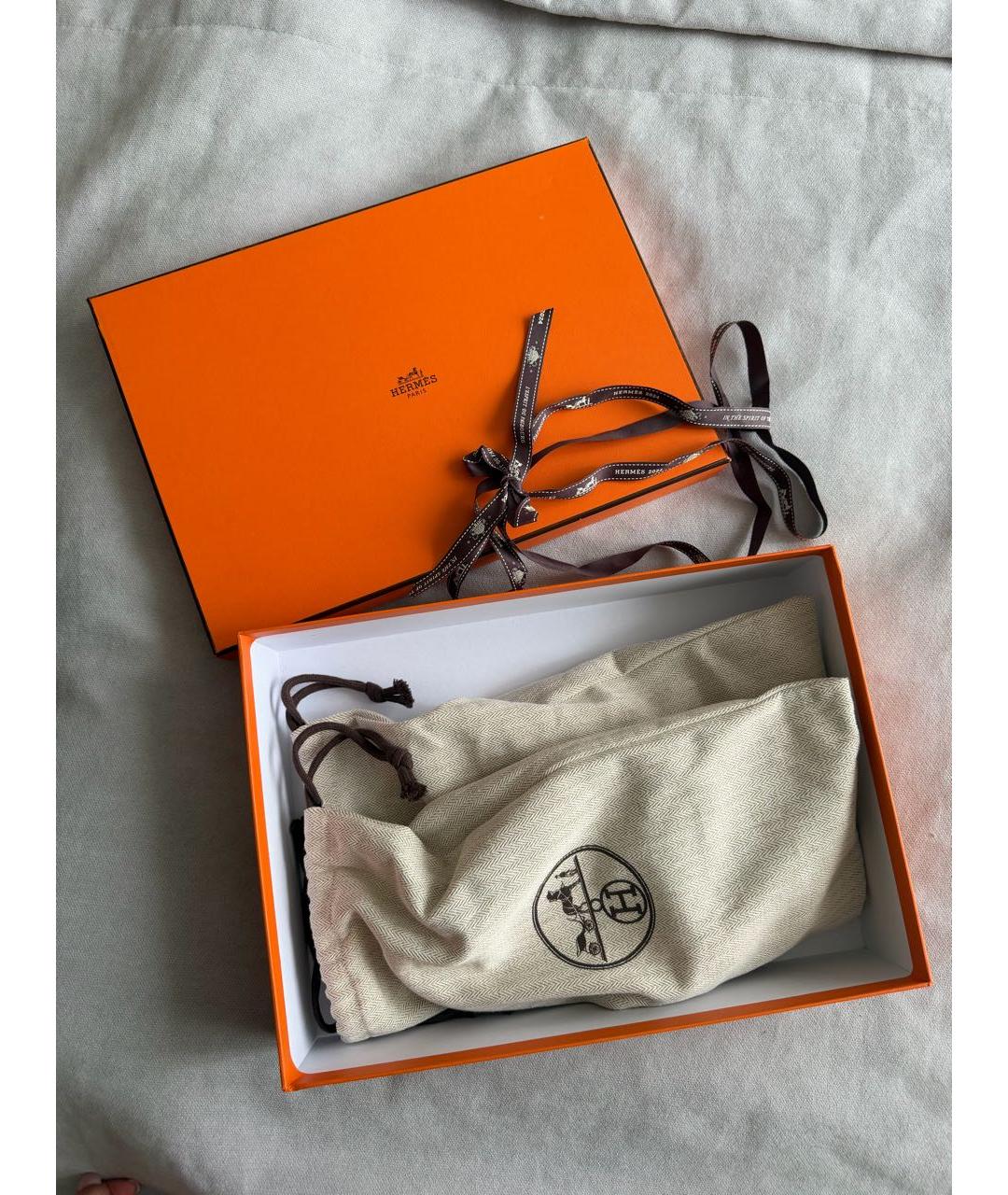 HERMES Коричневые кожаные шлепанцы, фото 5