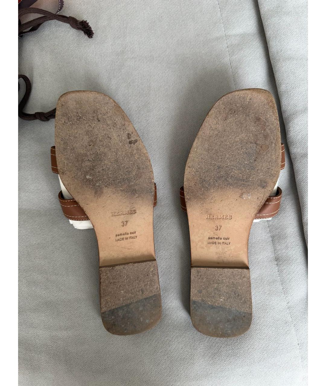HERMES Коричневые кожаные шлепанцы, фото 4