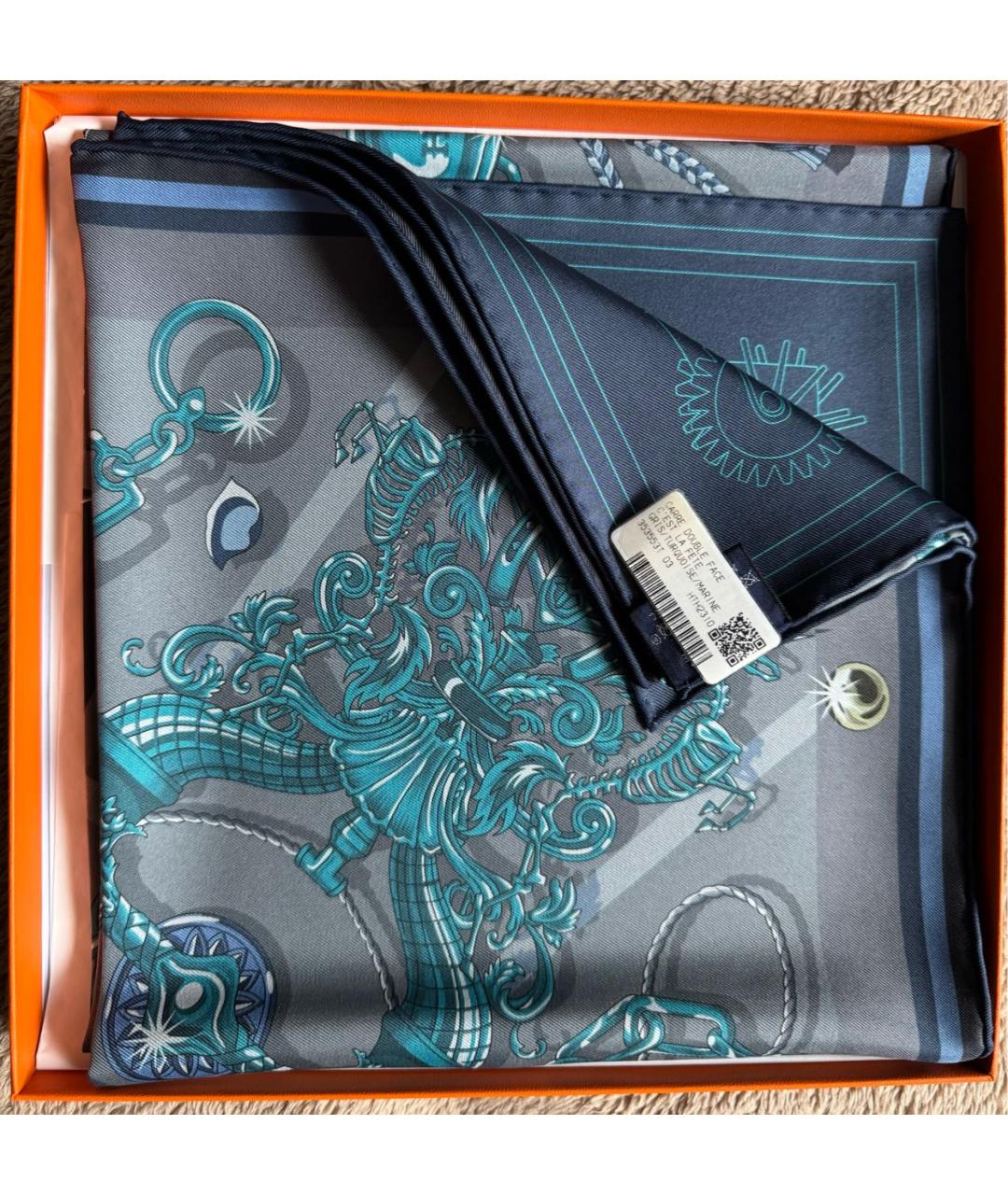 HERMES Серый шелковый платок, фото 5