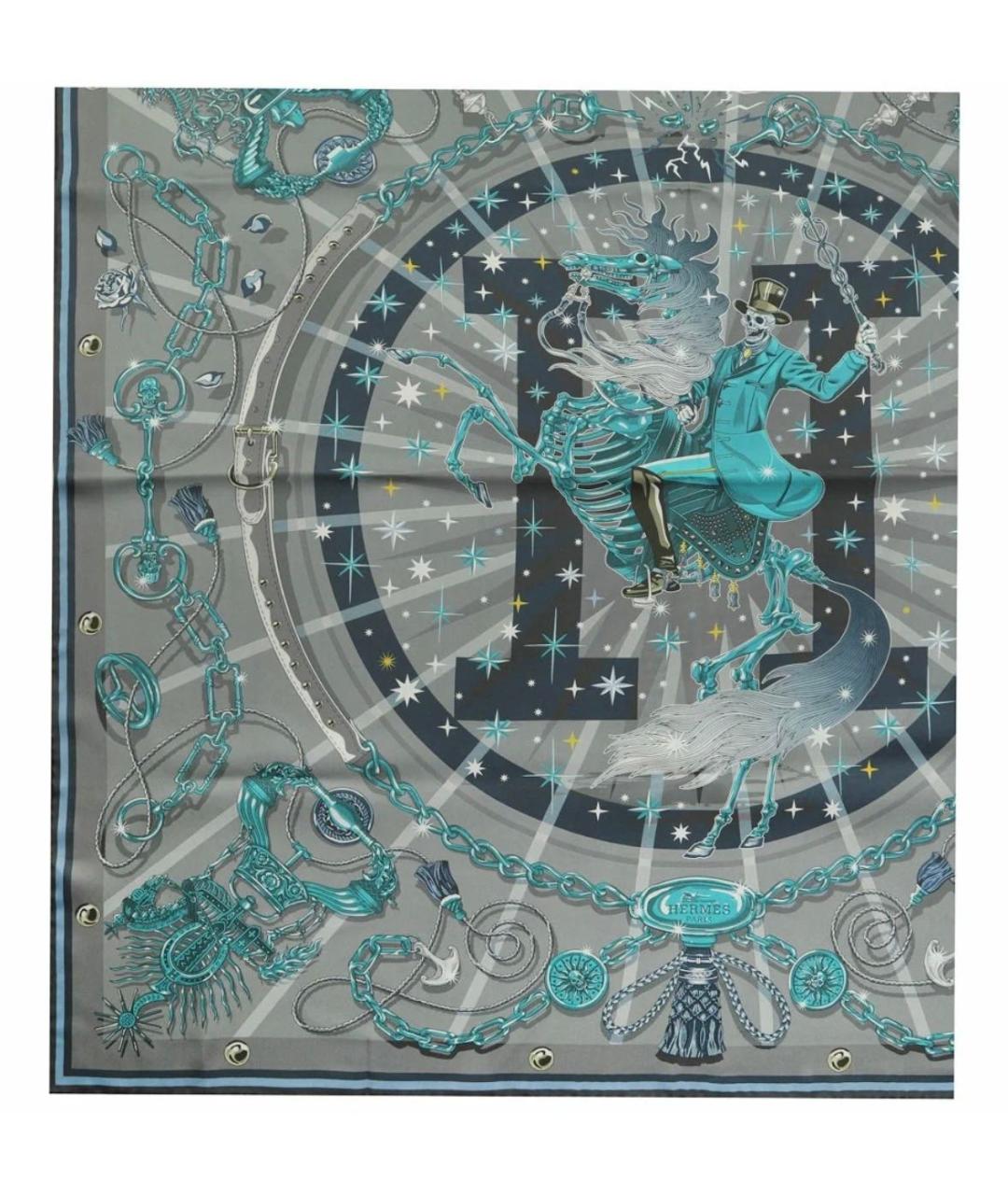 HERMES Серый шелковый платок, фото 6